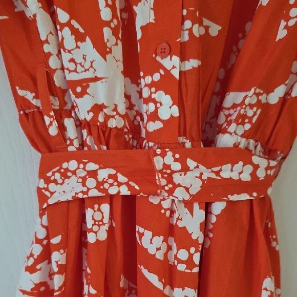 DKNY Darker Orange and White Midi Dress With Tie Lightweight 3 Button New - Picture 5 of 14